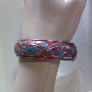 HINGED ENAMEL RED BLUE DOLPHINS  BRACELET LARGE.